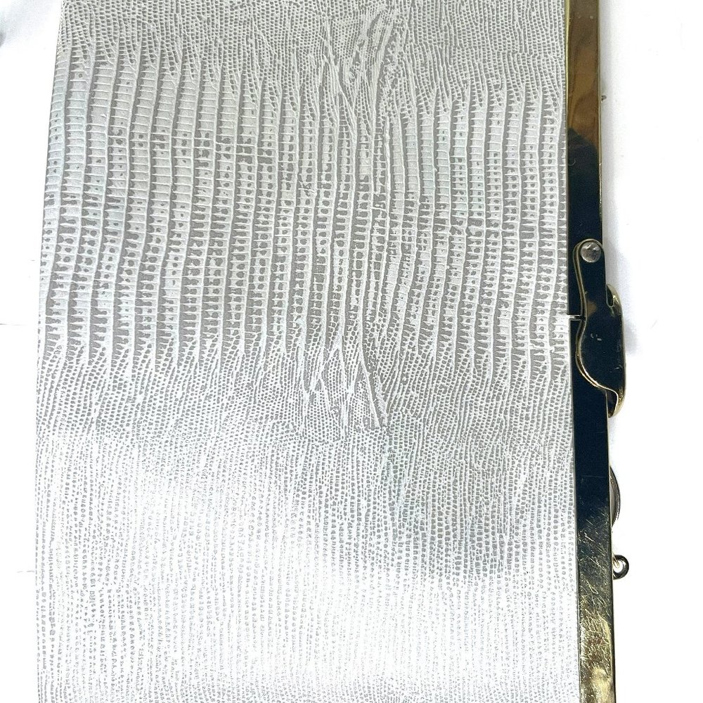 Silver Textured Crossbody Bag with Gold Frame